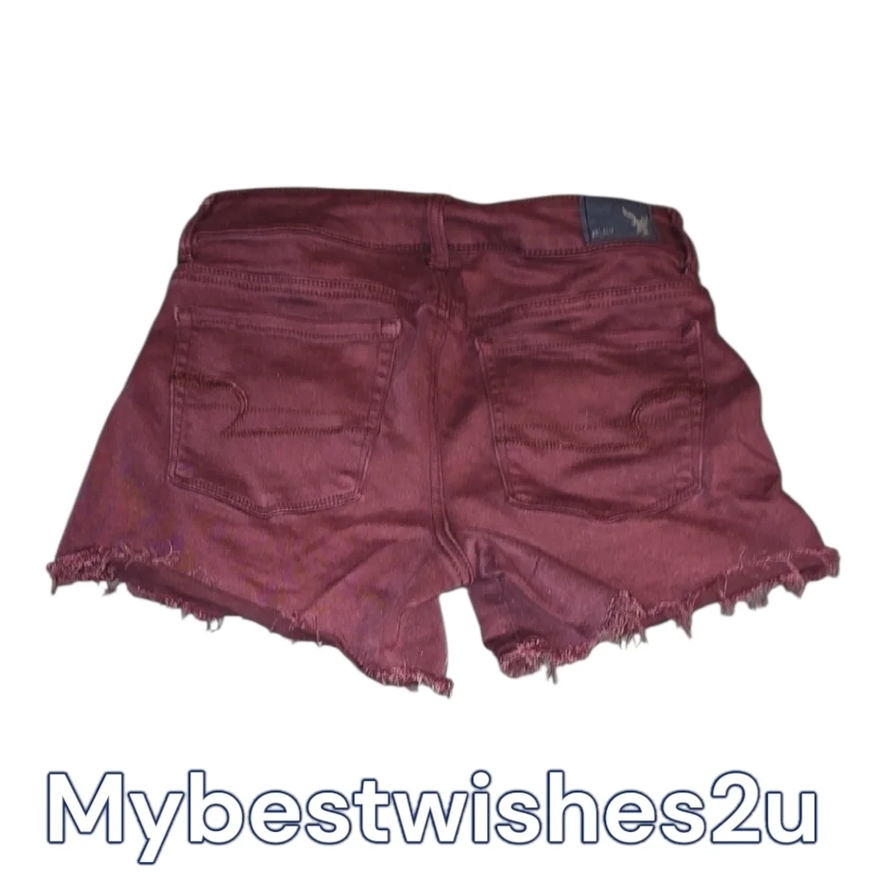 American Eagle Shorts Womens Size 4 Burgundy Red wine Hi-rise Shortie Frayed-hem